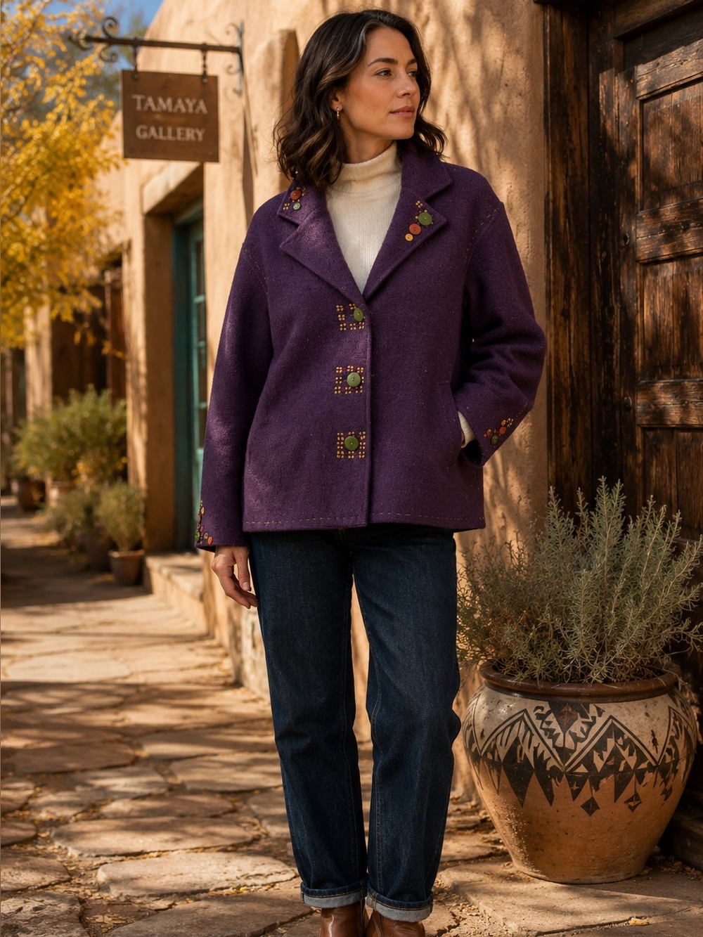 NTCO NOMADIC TRADERS Aubergine Boiled Wool Coastal Cowgirl Southwest Cardigan, M